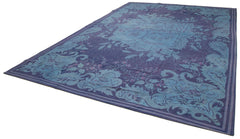 Needlepoint Blue Floral Cotton Wool Handmade Area Rug 10'1'' x 14'8''