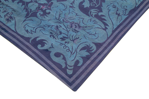 Needlepoint Blue Floral Cotton Wool Handmade Area Rug 10'1'' x 14'8''