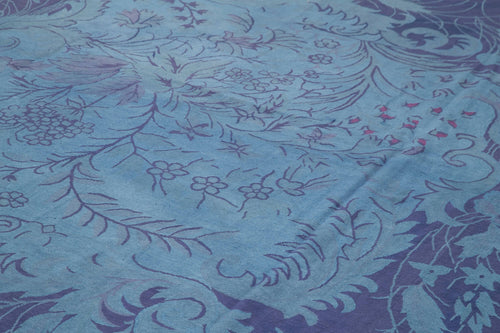 Needlepoint Blue Floral Cotton Wool Handmade Area Rug 10'1'' x 14'8''