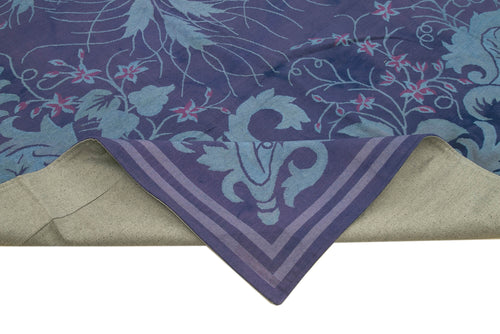 Needlepoint Blue Floral Cotton Wool Handmade Area Rug 10'1'' x 14'8''