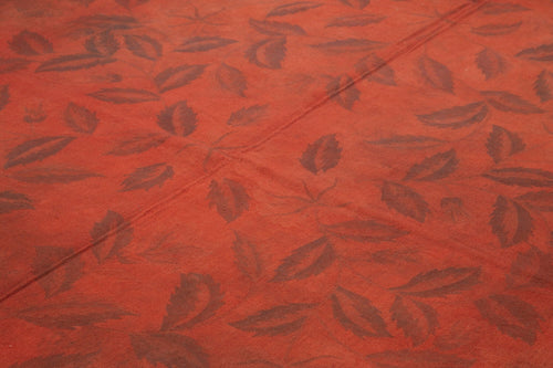 Handmade Area Rug – Needlepoint Red Floral Cotton Wool Carpet 9'1'' x 11'9''