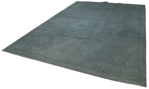 Handmade Area Rug - Vintage Wool Rug Grey Floral Carpet 9'0''x12'5'' Cotton Wool