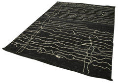 Purpleocco Black Geometric Wool Cotton Handmade Rug 6'3'' x 9'1''
