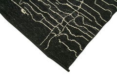 Purpleocco Black Geometric Wool Cotton Handmade Rug 6'3'' x 9'1''