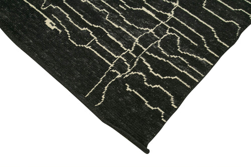 Purpleocco Black Geometric Wool Cotton Handmade Rug 6'3'' x 9'1''
