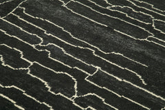 Purpleocco Black Geometric Wool Cotton Handmade Rug 6'3'' x 9'1''