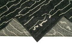 Purpleocco Black Geometric Wool Cotton Handmade Rug 6'3'' x 9'1''