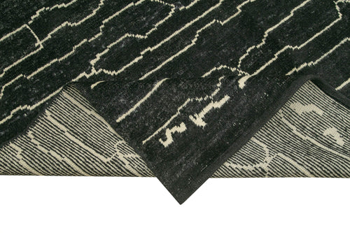 Purpleocco Black Geometric Wool Cotton Handmade Rug 6'3'' x 9'1''