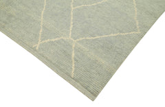 Purpleocco Blue Geometric Wool Cotton Handmade Rug 6'2'' x 9'1''