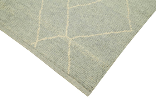 Purpleocco Blue Geometric Wool Cotton Handmade Rug 6'2'' x 9'1''