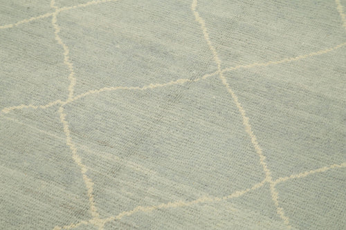 Purpleocco Blue Geometric Wool Cotton Handmade Rug 6'2'' x 9'1''