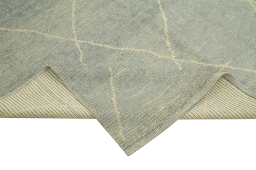 Purpleocco Blue Geometric Wool Cotton Handmade Rug 6'2'' x 9'1''