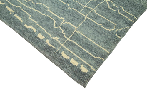 Purpleocco Blue Geometric Wool Cotton Handmade Rug 6'5'' x 10'3''