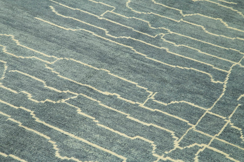 Purpleocco Blue Geometric Wool Cotton Handmade Rug 6'5'' x 10'3''