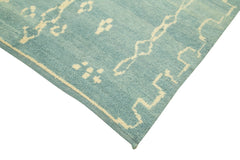 Purpleocco Blue Geometric Wool Cotton Handmade Rug 6'1'' x 9'3''