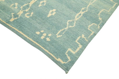 Purpleocco Blue Geometric Wool Cotton Handmade Rug 6'1'' x 9'3''