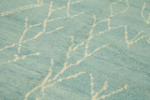 Purpleocco Blue Geometric Wool Cotton Handmade Rug 6'1'' x 9'3''