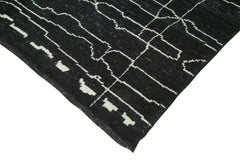 Purpleocco Black Geometric Wool Cotton Handmade Rug 6'10'' x 9'9''