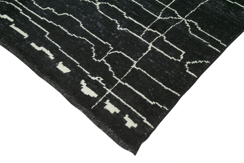Purpleocco Black Geometric Wool Cotton Handmade Rug 6'10'' x 9'9''