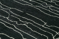 Purpleocco Black Geometric Wool Cotton Handmade Rug 6'10'' x 9'9''