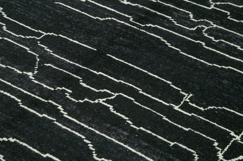 Purpleocco Black Geometric Wool Cotton Handmade Rug 6'10'' x 9'9''