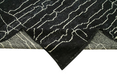 Purpleocco Black Geometric Wool Cotton Handmade Rug 6'10'' x 9'9''