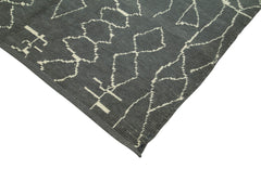 Purpleocco Grey Geometric Wool Cotton Handmade Rug 6'4'' x 9'1''