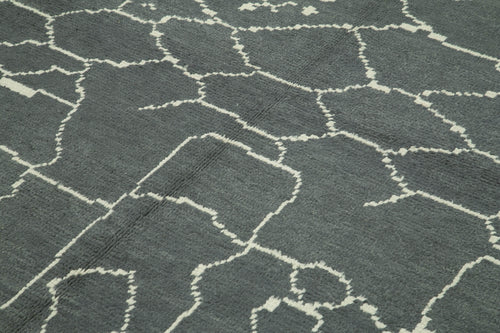 Purpleocco Grey Geometric Wool Cotton Handmade Rug 6'4'' x 9'1''