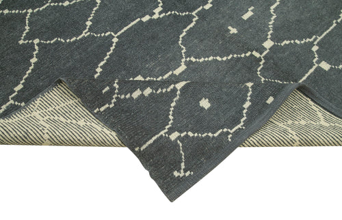 Purpleocco Grey Geometric Wool Cotton Handmade Rug 6'4'' x 9'1''