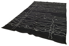 Purpleocco Black Geometric Wool Cotton Handmade Rug 6'3'' x 10'2''
