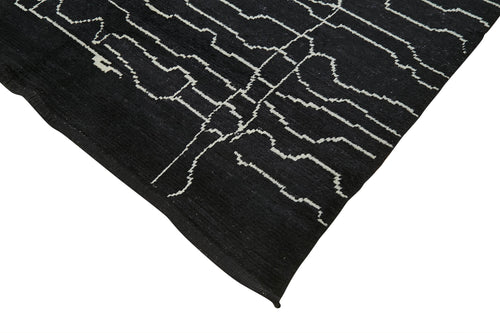 Purpleocco Black Geometric Wool Cotton Handmade Rug 6'3'' x 10'2''