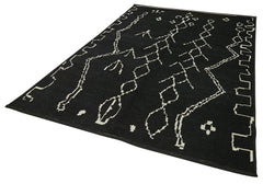 Purpleocco Black Geometric Wool Cotton Handmade Rug 6'4'' x 9'4''