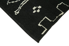 Purpleocco Black Geometric Wool Cotton Handmade Rug 6'4'' x 9'4''