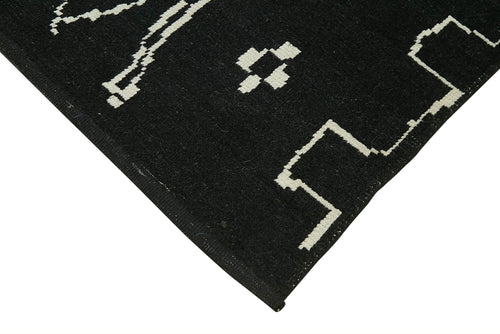 Purpleocco Black Geometric Wool Cotton Handmade Rug 6'4'' x 9'4''
