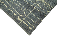 Purpleocco Blue Geometric Wool Cotton Handmade Rug 6'7'' x 9'10''