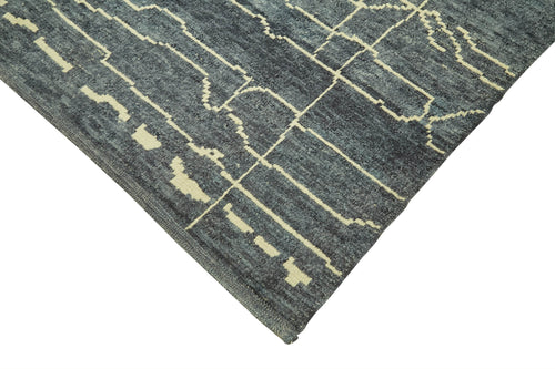 Purpleocco Blue Geometric Wool Cotton Handmade Rug 6'7'' x 9'10''