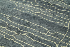 Purpleocco Blue Geometric Wool Cotton Handmade Rug 6'7'' x 9'10''