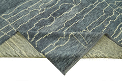 Purpleocco Blue Geometric Wool Cotton Handmade Rug 6'7'' x 9'10''