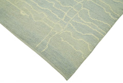 Purpleocco Blue Geometric Wool Cotton Handmade Rug 6'3'' x 9'10''