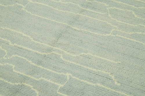 Purpleocco Blue Geometric Wool Cotton Handmade Rug 6'3'' x 9'10''