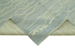 Purpleocco Blue Geometric Wool Cotton Handmade Rug 6'3'' x 9'10''