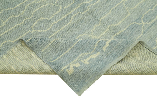 Purpleocco Blue Geometric Wool Cotton Handmade Rug 6'3'' x 9'10''