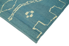 Purpleocco Blue Geometric Wool Cotton Handmade Rug 6'9'' x 9'5''