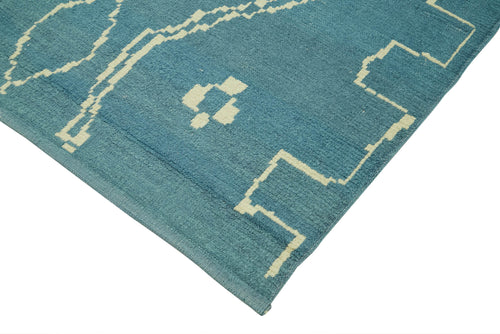 Purpleocco Blue Geometric Wool Cotton Handmade Rug 6'9'' x 9'5''