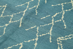 Purpleocco Blue Geometric Wool Cotton Handmade Rug 6'9'' x 9'5''