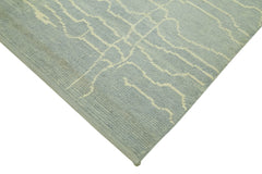 Purpleocco Blue Geometric Wool Cotton Handmade Rug 6'5'' x 10'0''