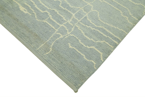 Purpleocco Blue Geometric Wool Cotton Handmade Rug 6'5'' x 10'0''