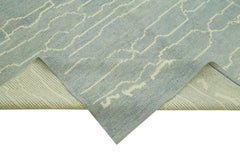 Purpleocco Blue Geometric Wool Cotton Handmade Rug 6'5'' x 10'0''