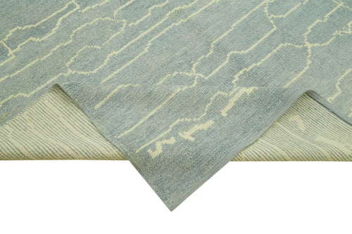 Purpleocco Blue Geometric Wool Cotton Handmade Rug 6'5'' x 10'0''