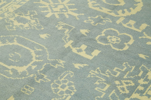 Purpleocco Blue Geometric Wool Cotton Handmade Rug 7'9'' x 9'11''